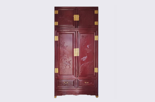 磐安高端中式家居装修深红色纯实木衣柜